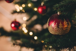 Christmas ball hanging on a Christmas tree
