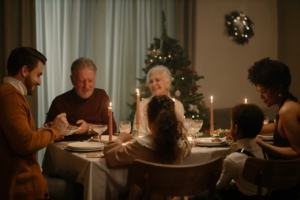Family having a Christmas dinner together