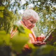 Older woman near plants